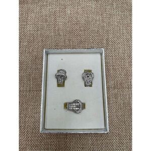 Set of 2 pieces of Clear Ranger Style Buckle Earrings and Cocktail Ring New Gift